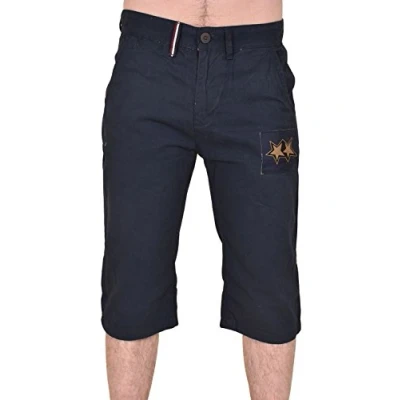 Image of True Face Mens Shorts Chino Cargo Combat Summer Twill Fabric Zip Fly Knee Length Atrium Navy 32 Waist