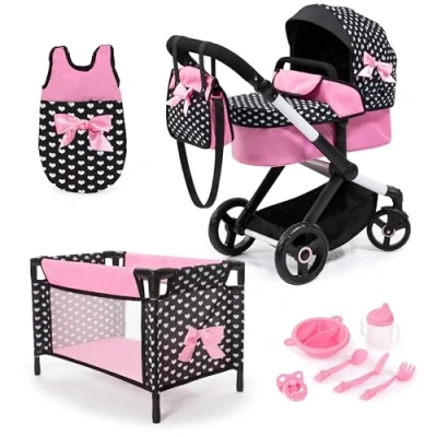 Image of Bayer Design 17060AB Dolls pram XEO, doll stroller, carriage with bed, bag, sleeping accessories