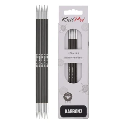 Image of KnitPro 15 cm x 3.25 mm Karbonz Double Pointed Needles, Black and Silver