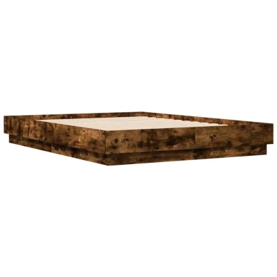 Image of vidaXL Bed Frame with LED without Mattress Smoked Oak 120x190 cm Small Double