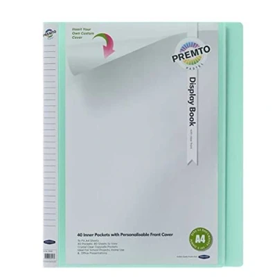 Image of A4 Display Book Presentation File Office Documents Storage Filing Pocket Folder 80 Sleeves/ 40 Pockets (Pastel Green)