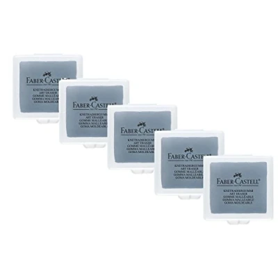 Image of Art Eraser Faber Castell Pack of 5 Kneading Rubber Erasers for Artists, Grey