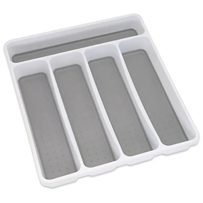 Image of Addis Premium Soft touch 5 Compartment kitchen Cutlery Drawer Utensil Organiser Tray, White &amp; Grey new Sections