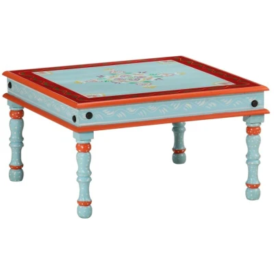 Image of vidaXL Coffee Table Blue Hand Painted Solid Wood Mango
