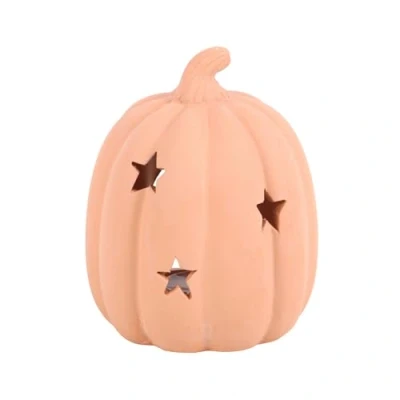 Image of Terracotta Pumpkin Tealight Holder: Charming Autumn Decor with Intricate Cut Out Design Versatile Accent for Halloween and Fall Ambiance Durable Craftsmanship Long Lasting Warmth Glow