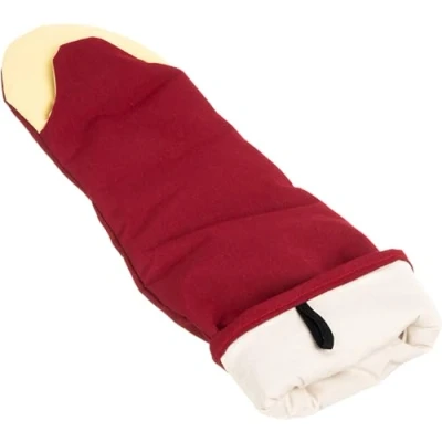 Image of San Jamar KT0124K Cool Touch Flame Puppet High Heat Intermittent Protection up to 900F Oven Mitt, 24&quot; Length, Red