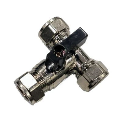 Image of TC Lever 15mm Large Bore Tee Isolation Valve Chrome Isolating Service Full Flow