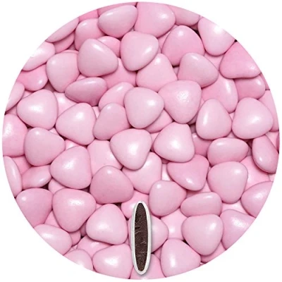 Image of EinsSein 0,5kg sugared chocolate hearts dragees med pink glossy heart chocolates sweets dragées wedding mini favours guests shapes table party baptism sweet almonds