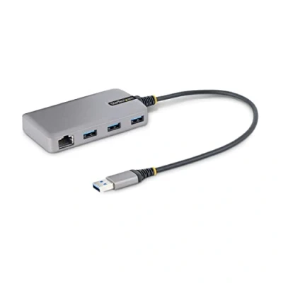 Image of StarTech.com 3 Port USB Hub with Ethernet 3x A Ports Gigabit (RJ 45) 3.0 5Gbps Bus Powered 1ft/30cm Long Cable Portable Laptop Adapter w/GbE (5G3AGBB HUB)