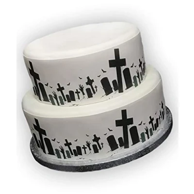 Image of Top That Edible Decor Sheet Halloween GRAVESTONE Border Ribbon Perfect for Decorating Your Cakes Easy to Use