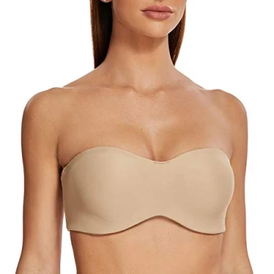 Image of MELENECA Women&#039;s Strapless Minimizer Multiway for Large Bust Unlined Seemless Underwire Bandeau Bra Beige 36C