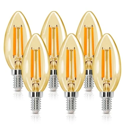 Image of Aigostar E14 LED Light Bulb, Candle Bulbs Small Screw, 4W 400lm SES 35W Equivalent Bulb Vintage, Warm White 2200K C35 Bulbs, 330Beam Angle, Amber Filamen Pack of 6