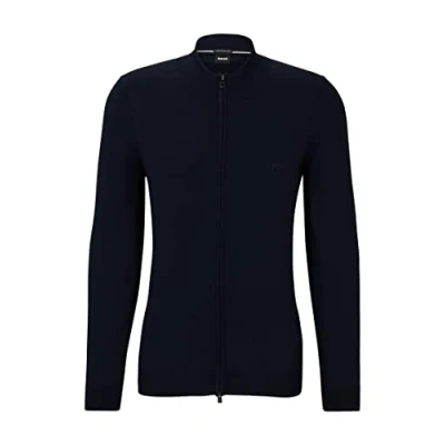 Image of BOSS Mens Balonso L Embroidered Logo Knitted Cardigan in Virgin Wool Blue