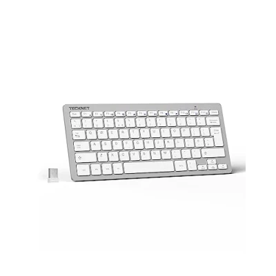 Image of TECKNET 2.4G Wireless Keyboard For Windows/Chrome OS, UK Layout Compact Mini Keyboard, Small Silent Whisper Quiet with 12 months Battery Life (Silver)