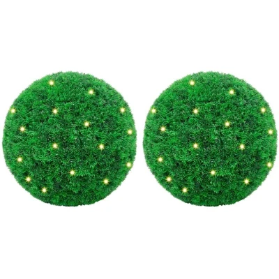 Image of vidaXL Artificial Boxwood Balls with LED Lights 2 pcs Green 27 cm