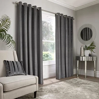 Image of Appletree Boutique Conrad Jacquard Pair of Eyelet Curtains 46&quot; Width x 72&quot; Drop (117 183cm) in Slate