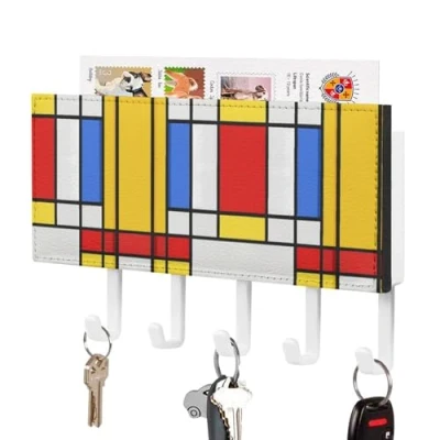 Image of Mondrian Style Key Holder for Wall Hooks Mount Hanger Rack Organizer Storage with 5