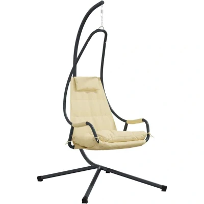 Image of vidaXL Hanging Chair with Stand and Cushion Beige Steel