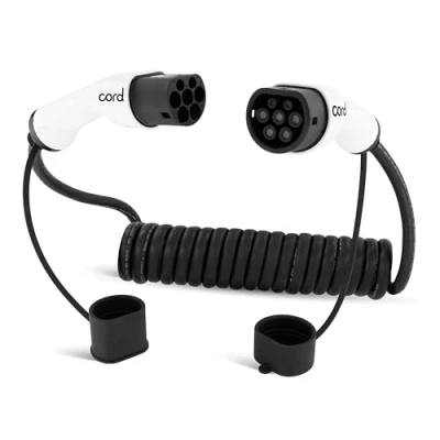Image of Cord Type 2 to EV Coiled Charging Cable, 32amp, 22kW, 7.5 Metre, Three Phase