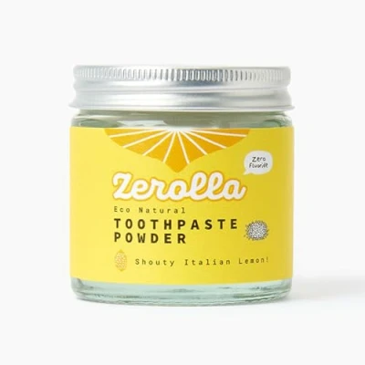 Image of Zerolla Eco Natural Whitening Toothpaste Powder 60ml Italian Lemon Fluoride Free &amp; SLS Breath Freshening Protects Enamel