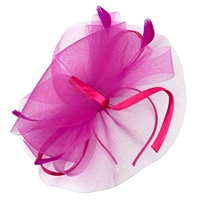 Image of Allsorts Large Feather Aliceband/Clip Fascinator Hairband, for Weddings Races, Royal Ascot (Hot Pink)