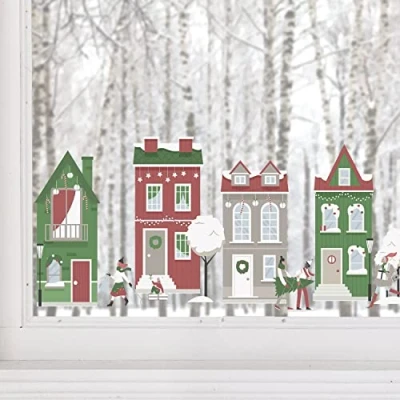 Image of Dizzy Duck Winter City Christmas Village Window Sticker Reusable Cling Decal Set Medium