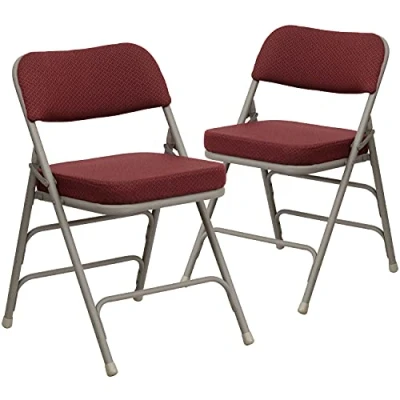 Image of Flash Furniture Folding Chair, Polypropylene, Metal, Foam, Burgundy Fabric/Gray Frame, Set of 2