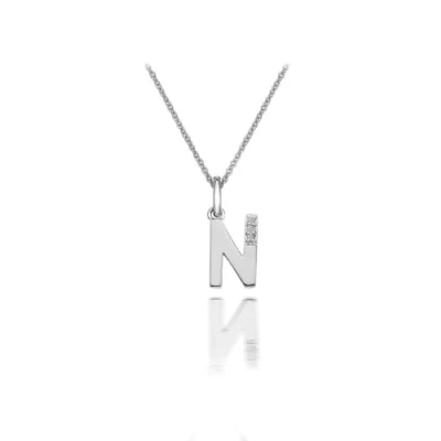 Image of Hot Diamonds Round Diamond and Micro Letter N 925 Sterling Silver Pendant with 46 cm Curb Chain