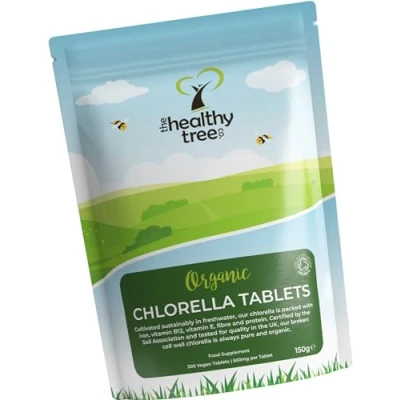 Image of Organic Chlorella Tablets by TheHealthyTree Company High in Vitamin B12 and E, Iron, Protein Amino Acids UK Certified Cracked Cell Wall Vegan Chlorella, 300 x 500mg (150g)