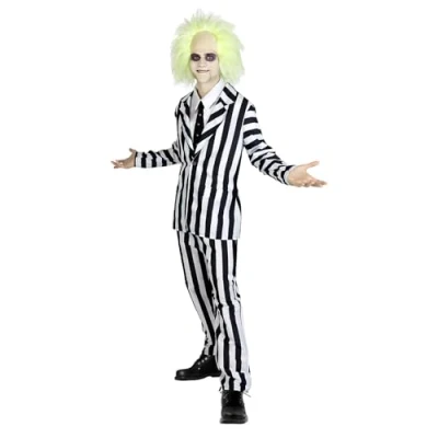 Image of Funidelia Beetlejuice Costume for man Tim Burton, Horror Costumes adults, accessory fancy dress &amp; props Halloween, carnival parties Size XXL White