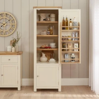 Image of The Furniture Market Marbury Cream Painted Single Kitchen Larder Pantry Cupboard Solid Oak Top, Adjustable Shelves, No Assembly Required, 20 Year Guarantee H 1900 x W 650 D 550mm