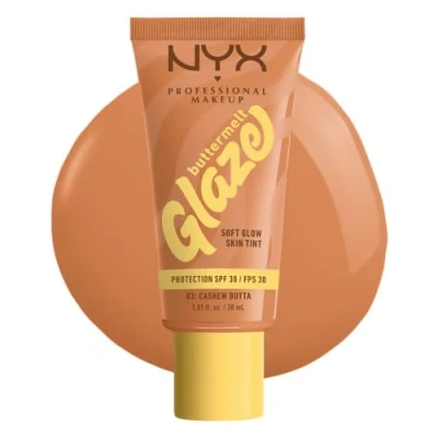 Image of NYX Professional Makeup Buttermelt Glaze Soft Glow Skin Tint + SPF/FPS 30, Foundation, 12h Wear, Cashew Butta
