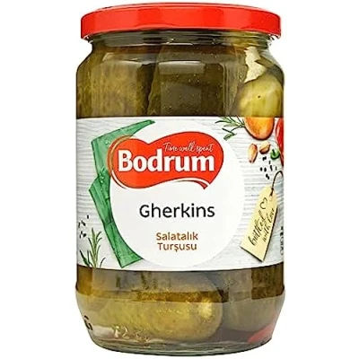 Image of Bodrum Gherkin Pickles 670G Sweet &amp; Sour Pickled Whole Gherkins Sealed Jar