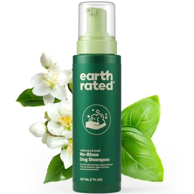 Image of Earth Rated No Rinse Dog &amp; Puppy Shampoo, Convenient Waterless Shampoo for Cleaning, Conditioning Detangling, All Coat Types, Refreshing White Tea Basil Scent, 7 oz.