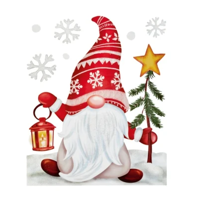 Image of 35cm Christmas Gonk in Snow Scene Window Decal Decoration with Glitter