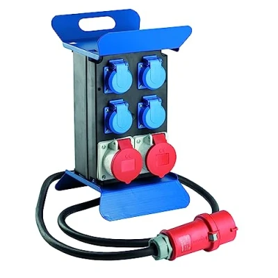 Image of as Schwabe Tragbarer CEE Stromverteiler STECKY 1 Stecker + 4 Schuko Dosen 2 Buchsen Mobiler Stromverteilerkasten Verteilerdose für den Außenbereich IP44 Made in Germany I 60504