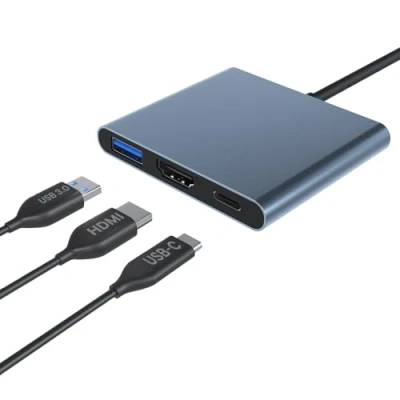 Image of MMOBIEL HDMI Type C HUB Adapter USB to 3.1/3.0 Charging Port Converter Compatible with MacBook Pro, iPhone 16/15, Samsung Galaxy S24/S23/S22/S21 (Grey Aluminium)