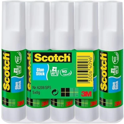 Image of Scotch Permanent Glue Stick 1 Pack of 5 Sticks, 8g per Ideal for Paper, Fabric and Lightweight Items