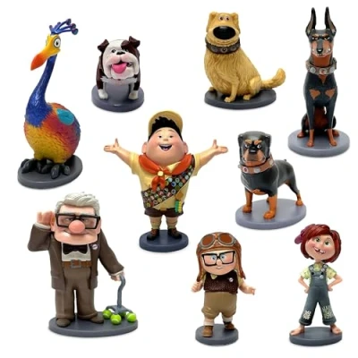 Image of Disney Store Official Pixar&#039;s Up Figurine Playset, 9 Moulded Toy Figures, Includes Carl Fredricksen, Young Carl, Ellie, Russell, Kevin, Dug, Alpha, Beta, and Gamma