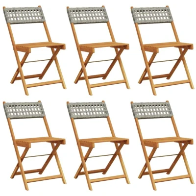 Image of vidaXL Folding Garden Chairs 6 pcs Grey Poly Rattan and Solid Wood