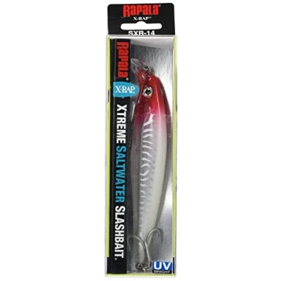 Image of Rapala X Rap Saltwater Lure with Two No. 2 Hooks, 1.2 2.4 m Swimming Depth, 12 cm Size, Red Head UV