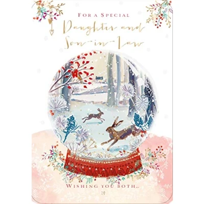 Image of Ling Design Christmas Card Daughter and Son in Law Woodland Hares