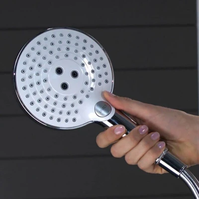 Image of hansgrohe Raindance Select S shower head, hand round (⌀ 120 mm) with 3 sprays, anti limescale function, chrome, 26530000