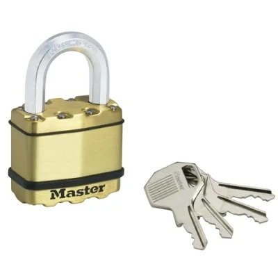 Image of MASTER LOCK Very High Security Padlock, level 9/10, Outdoor, Keyed, Laminated Steel/ Brass Finish, Weatherproof, Large Shackle