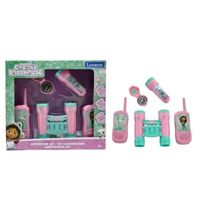 Image of Lexibook RPTW12GDH, Pandy Paws, Cats, Gabby’s Dollhouse, Adventurer Set for Children, Walkie Talkies 120m, Binoculars, Compass, Torchlight