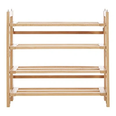 Image of Premier Housewares 4 Tier Folding Shoe Rack, Rubberwood, Wood, Natural, 29 x 71 66 cm