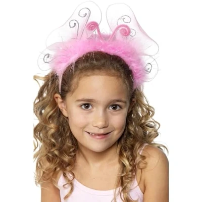 Image of Smiffys Girl&#039;s Flashing Headband, Pink with Butterfly Wings, Marabou and Tinsel, Leisure Products Fancy Dress, Funtime Dress Up Accessories