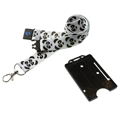 Image of 20mm Lanyard with Safety Break Away and Matching Single Vertical Card Holder (Panda &amp; Black)