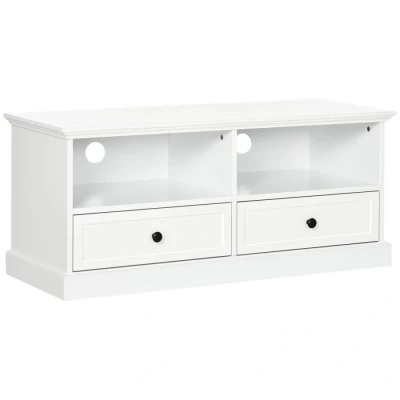 Image of HOMCOM Modern TV Unit Cabinet for TVs up to 45 Inches, Stand with Drawers, Open Shelves, Cable Holes Living Room, White