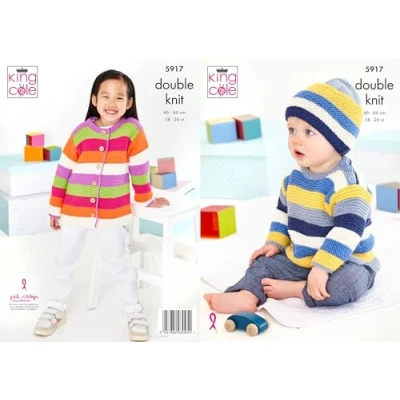Image of King Cole 5917 Baby Child DK Sweater Hat Cardigan Knitting Pattern